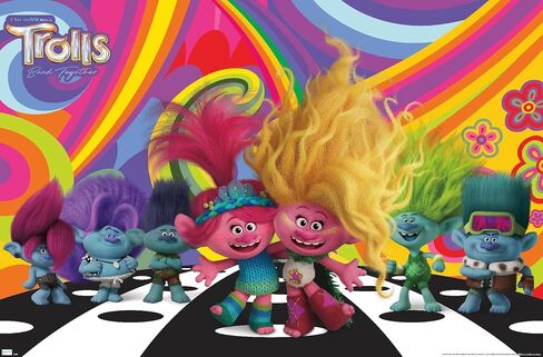 تريندز انترناشونال Trolls: Band Together - ملصق حائط الكون، 14.75 بوصة × 22.4 بوصة، نسخة برونزية بإطار in Saudi Arabia