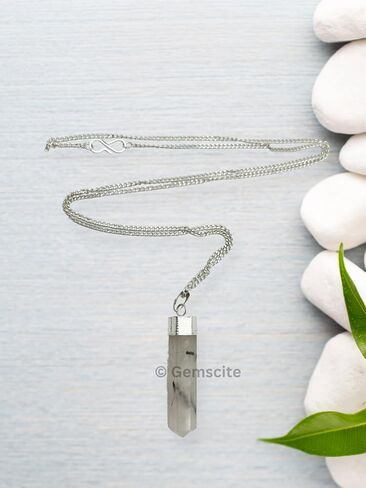 Wholesalegemshop GEMSCITE كريستال شفاء قلادة قلادة - حماية منظف الطاقة السلبية الإجهاد الطبيعي - حجر أصيل على الفضة مطلي 18 "سلسلة شقرا شفاء سحر in Kuwait