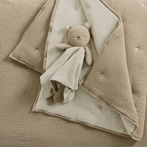 Levtex Baby - Cloud Muslin Crib Bed Set - Baby Nursery Set - Sage and White Stars - Sage Textured Muslin - 5 Piece Set includes Quilt, Fitted Sheet, Two Swaddles & Bear Lovey in Kuwait