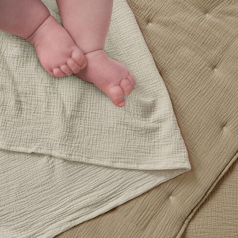 Levtex Baby - Cloud Muslin Crib Bed Set - Baby Nursery Set - Sage and White Stars - Sage Textured Muslin - 5 Piece Set includes Quilt, Fitted Sheet, Two Swaddles & Bear Lovey in Kuwait