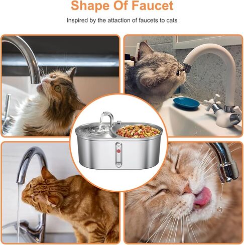 نافورة مياه للقطط سعة 101 اونصة/3 لتر من الستانلس ستيل 304 للقطط بالداخل، وعاء للقطط 2 في 1 للطعام والماء in Kuwait