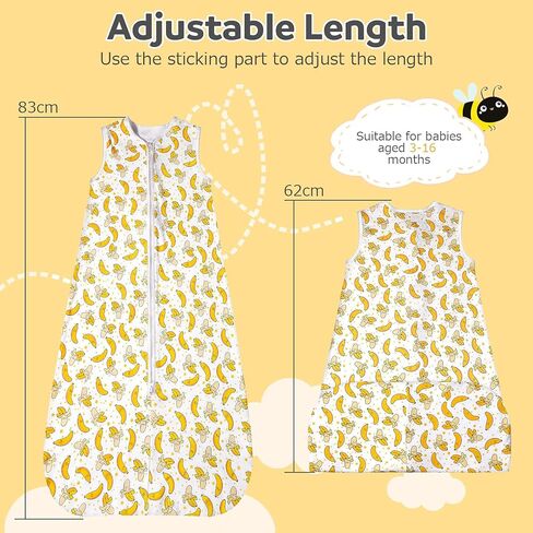 كيس نوم للأطفال من ليكتين 1.0 TOG - كيس نوم للأطفال الصغار بعمر 18-36 شهرًا، بطانية يمكن ارتداؤها للأطفال، حقيبة نوم صيفية بدون أكمام للجنسين مع طول قابل للتعديل وسحاب في اتجاهين in Kuwait