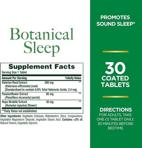 Nature's Bounty Botanical Sleep، يعزز النوم السليم، خالي من الميلاتونين، 30 قرصًا مغلفًا in Kuwait