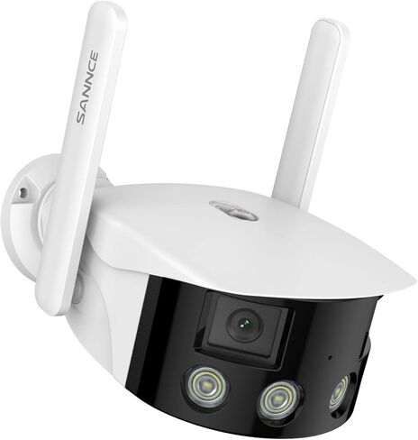 كاميرا أمان لاسلكية SANNCE بعدسة مزدوجة 4 ميجابكسل، زاوية مراقبة واسعة للغاية 180 درجة كاميرا واي فاي خارجية 2K، محادثة ثنائية الاتجاه، اكتشاف الإنسان، رؤية ليلية ملونة، تنبيه مزدوج للضوء، مقاومة للماء in Kuwait