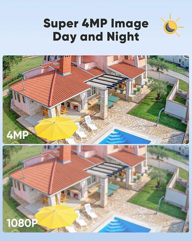 كاميرا أمان لاسلكية SANNCE بعدسة مزدوجة 4 ميجابكسل، زاوية مراقبة واسعة للغاية 180 درجة كاميرا واي فاي خارجية 2K، محادثة ثنائية الاتجاه، اكتشاف الإنسان، رؤية ليلية ملونة، تنبيه مزدوج للضوء، مقاومة للماء in Kuwait