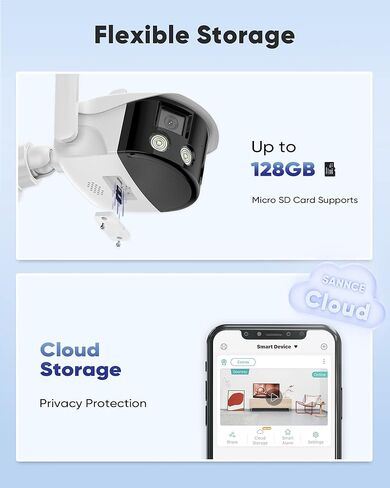 كاميرا أمان لاسلكية SANNCE بعدسة مزدوجة 4 ميجابكسل، زاوية مراقبة واسعة للغاية 180 درجة كاميرا واي فاي خارجية 2K، محادثة ثنائية الاتجاه، اكتشاف الإنسان، رؤية ليلية ملونة، تنبيه مزدوج للضوء، مقاومة للماء in Kuwait