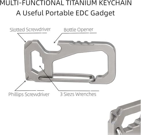 ايمنتا سلسلة مفاتيح من التيتانيوم، حلقة تعليق اي دي سي متعددة الوظائف للمفاتيح مع فتاحة زجاجات، متينة وخفيفة الوزن للاستخدام اليومي والخارجي in Kuwait