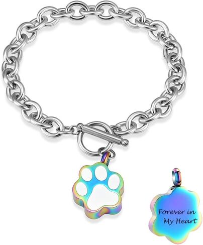 Minicremation Dog Paw Print Cremation Jewelry for Ashes Memorial Urn Bangle for Pet Stainless Steel Urn Bracelet Ashes Holder in Kuwait