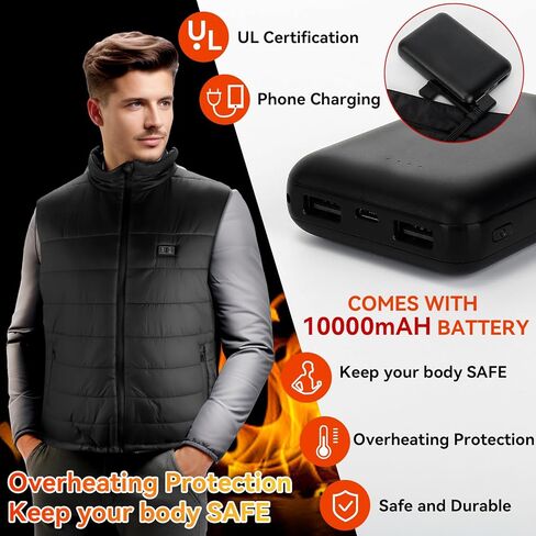 Heated Vest, Lightweight Heating Jacket for Women Men, Warm Rechargeable Electric Heated Vest for Winter Hiking Skiing Fishing Camping and more, Black, XXL in Kuwait