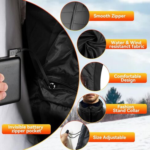 Heated Vest, Lightweight Heating Jacket for Women Men, Warm Rechargeable Electric Heated Vest for Winter Hiking Skiing Fishing Camping and more, Black, XXL in Kuwait
