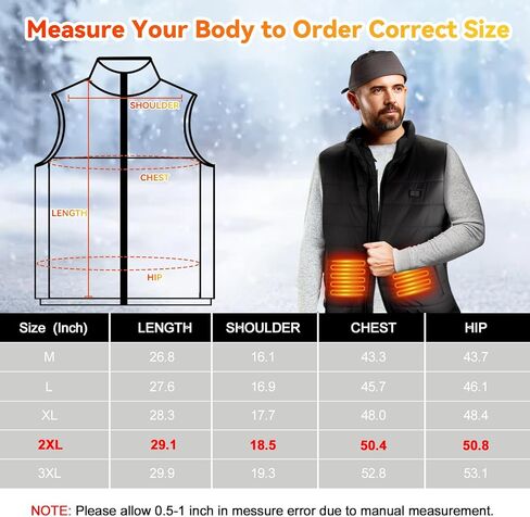 Heated Vest, Lightweight Heating Jacket for Women Men, Warm Rechargeable Electric Heated Vest for Winter Hiking Skiing Fishing Camping and more, Black, XXL in Kuwait