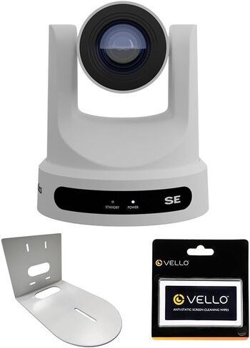 كاميرا PTZOptics Move SE SDI/HDMI/USB/IP PTZ مع تكبير بصري 20x (أبيض) حزمة مع HuddleCamHD (أبيض) HCM-1 دعامة تثبيت صغيرة على الحائط ومناديل تنظيف الشاشة المضادة للكهرباء الساكنة in Saudi Arabia