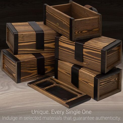 SPLENDSTOR Decorative Wooden Box with Valet Tray Lid - Mens Entryway Desk Organizer for Accessories Watch Wallet and Jewelry - Genuine Leather & Wood Handmade Gifts Boxes for Men in Saudi Arabia