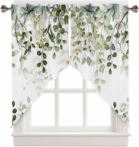 Spring Valances Curtains for Kitchen Summer Sage Green Eucalyptus Leaf and Branches Kitchen Valance Short Curtains Rod Pocket Window Treatments for Bathroom Bedroom Windows 42x12 Inch in Saudi Arabia