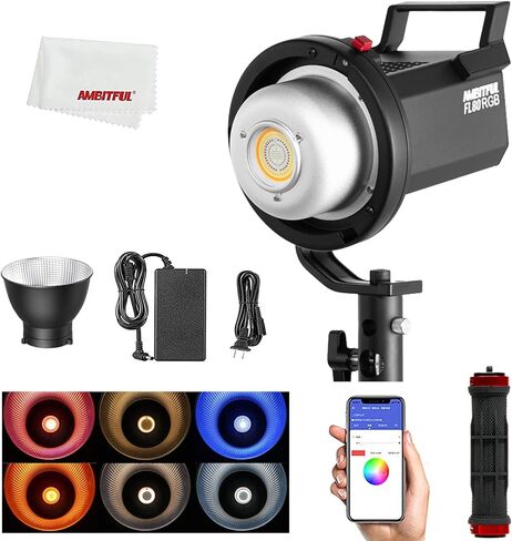 AMBITFUL FL80RGB FL80 80W RGB Full Color LED Video Light,CRI 96/TCLI 95,2800K-10000K,10 FX Special Effect Mode,Support APP,Bowens Mount Lighting for Photography Studio YouTube in Kuwait