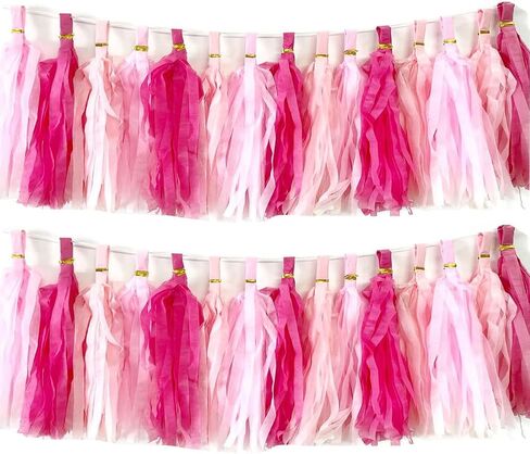 30pcs Paper Tassels Garland Banner Hot Pink Lt-Pink Tissue Paper Tassels DIY Hanging Paper Decorations Party Tassel Garland Decor Nursery Wedding Festival Baby Shower Decor(30, Pink kit) in Saudi Arabia