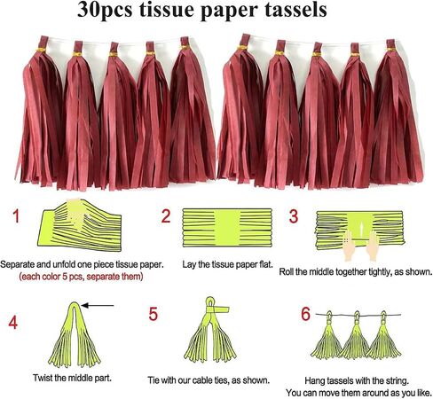 30pcs Paper Tassels Garland Banner Hot Pink Lt-Pink Tissue Paper Tassels DIY Hanging Paper Decorations Party Tassel Garland Decor Nursery Wedding Festival Baby Shower Decor(30, Pink kit) in Saudi Arabia