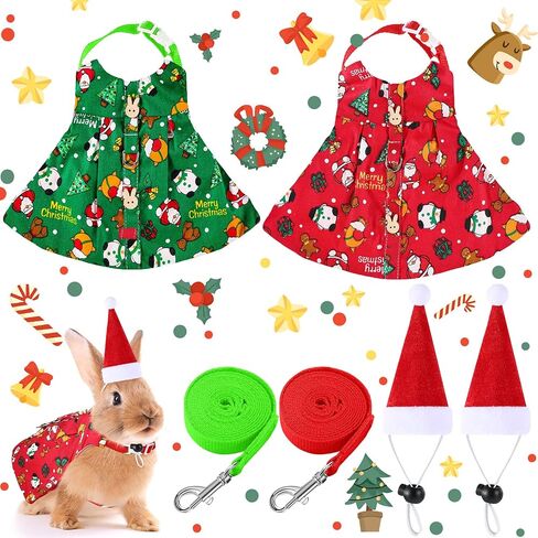 4 Pieces Small Animal Christmas Costume Christmas Guinea Pig Clothes with Santa Hat Rabbit Clothes Costume Guinea Pig Costume Christmas Small Animal Outfits for Rabbit Guinea Pig Hamster Ferret in Saudi Arabia