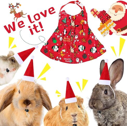 4 Pieces Small Animal Christmas Costume Christmas Guinea Pig Clothes with Santa Hat Rabbit Clothes Costume Guinea Pig Costume Christmas Small Animal Outfits for Rabbit Guinea Pig Hamster Ferret in Saudi Arabia