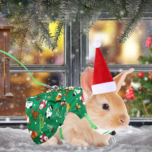 4 Pieces Small Animal Christmas Costume Christmas Guinea Pig Clothes with Santa Hat Rabbit Clothes Costume Guinea Pig Costume Christmas Small Animal Outfits for Rabbit Guinea Pig Hamster Ferret in Saudi Arabia