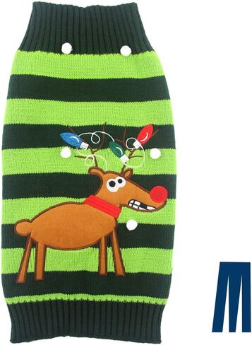Mikayoo pet Sweater for Small Dog/cat,Ugly Sweater,Color Horizontal Stripes,Christmas Holiday Xmas, Elk Series, Reindeer Series,with Lights and Snowball(M) in Saudi Arabia