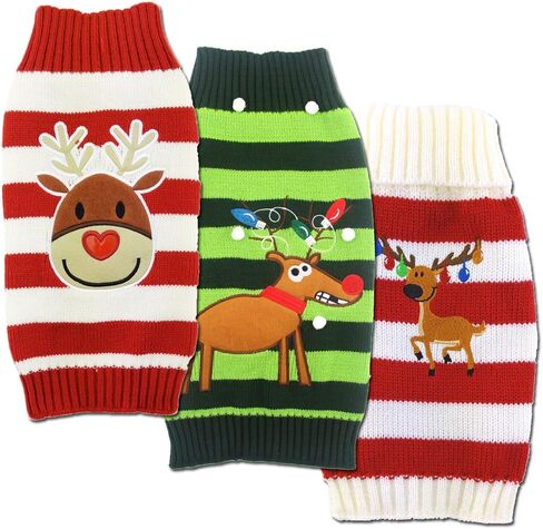 Mikayoo pet Sweater for Small Dog/cat,Ugly Sweater,Color Horizontal Stripes,Christmas Holiday Xmas, Elk Series, Reindeer Series,with Lights and Snowball(M) in Saudi Arabia