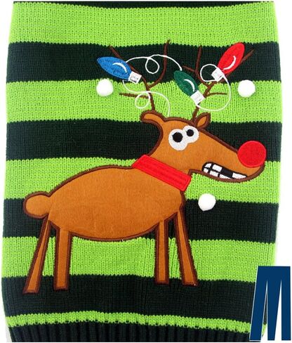 Mikayoo pet Sweater for Small Dog/cat,Ugly Sweater,Color Horizontal Stripes,Christmas Holiday Xmas, Elk Series, Reindeer Series,with Lights and Snowball(M) in Saudi Arabia
