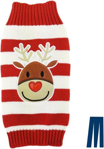Mikayoo pet Sweater for Small Dog/cat,Ugly Sweater,Color Horizontal Stripes,Christmas Holiday Xmas, Elk Series, Reindeer Series,with Lights and Snowball(M) in Saudi Arabia
