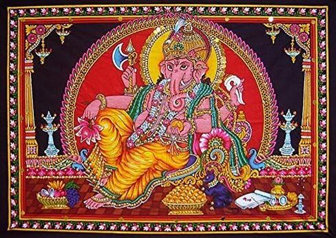 Rastogi Handicrafts قطن معلق على الحائط هندي مقاس 40 بوصة × 30 بوصة مقاس الملصق (SITTING GANESH-G) in Kuwait