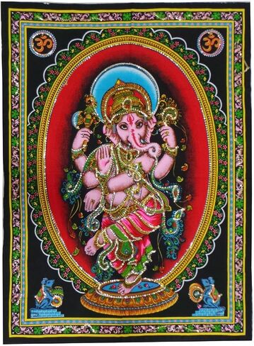 Rastogi Handicrafts قطن معلق على الحائط هندي مقاس 40 بوصة × 30 بوصة مقاس الملصق (SITTING GANESH-G) in Kuwait