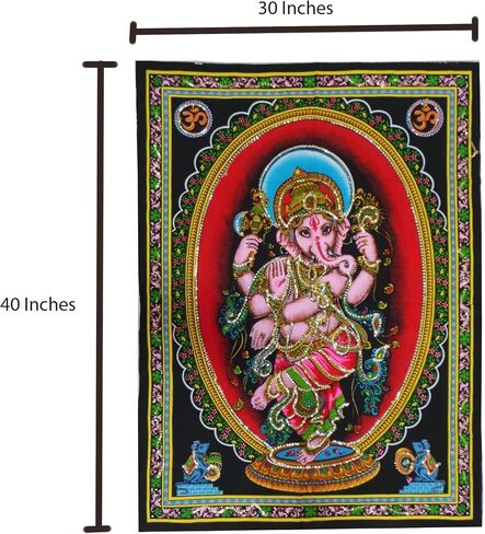 Rastogi Handicrafts قطن معلق على الحائط هندي مقاس 40 بوصة × 30 بوصة مقاس الملصق (SITTING GANESH-G) in Kuwait