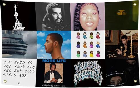 orkly غلاف ألبوم الموسيقى نسيج مغني الراب المغني دريك 3x5 قدم نسيج رجل الكهف نسيج الجدار مع الحلقات النحاسية لديكور غرفة النوم الكلية، في الهواء الطلق، هدايا الحفلات، المهرجانات in Kuwait