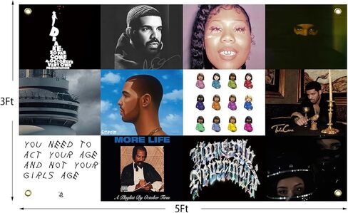 orkly غلاف ألبوم الموسيقى نسيج مغني الراب المغني دريك 3x5 قدم نسيج رجل الكهف نسيج الجدار مع الحلقات النحاسية لديكور غرفة النوم الكلية، في الهواء الطلق، هدايا الحفلات، المهرجانات in Kuwait