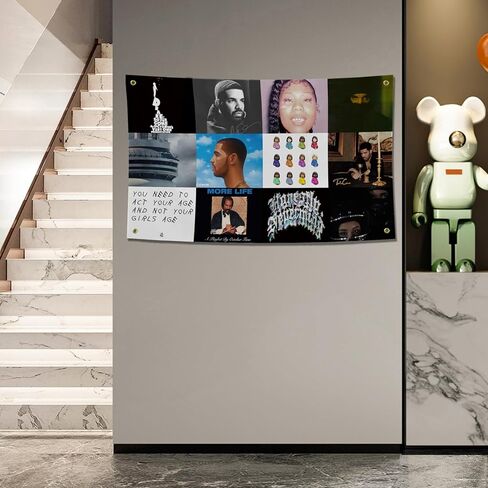 orkly غلاف ألبوم الموسيقى نسيج مغني الراب المغني دريك 3x5 قدم نسيج رجل الكهف نسيج الجدار مع الحلقات النحاسية لديكور غرفة النوم الكلية، في الهواء الطلق، هدايا الحفلات، المهرجانات in Kuwait