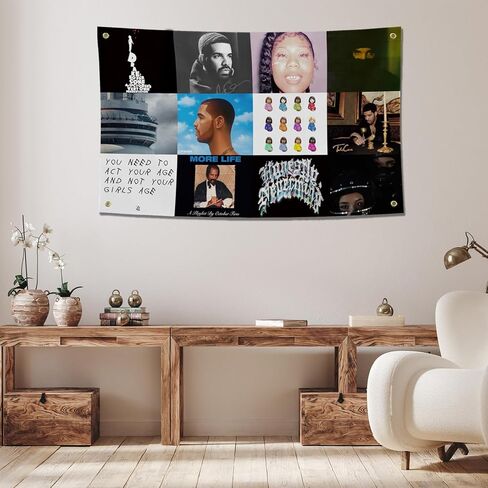 orkly غلاف ألبوم الموسيقى نسيج مغني الراب المغني دريك 3x5 قدم نسيج رجل الكهف نسيج الجدار مع الحلقات النحاسية لديكور غرفة النوم الكلية، في الهواء الطلق، هدايا الحفلات، المهرجانات in Kuwait