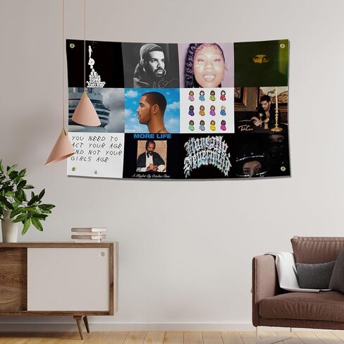 orkly غلاف ألبوم الموسيقى نسيج مغني الراب المغني دريك 3x5 قدم نسيج رجل الكهف نسيج الجدار مع الحلقات النحاسية لديكور غرفة النوم الكلية، في الهواء الطلق، هدايا الحفلات، المهرجانات in Kuwait