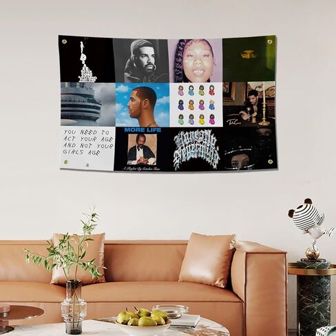 orkly غلاف ألبوم الموسيقى نسيج مغني الراب المغني دريك 3x5 قدم نسيج رجل الكهف نسيج الجدار مع الحلقات النحاسية لديكور غرفة النوم الكلية، في الهواء الطلق، هدايا الحفلات، المهرجانات in Kuwait