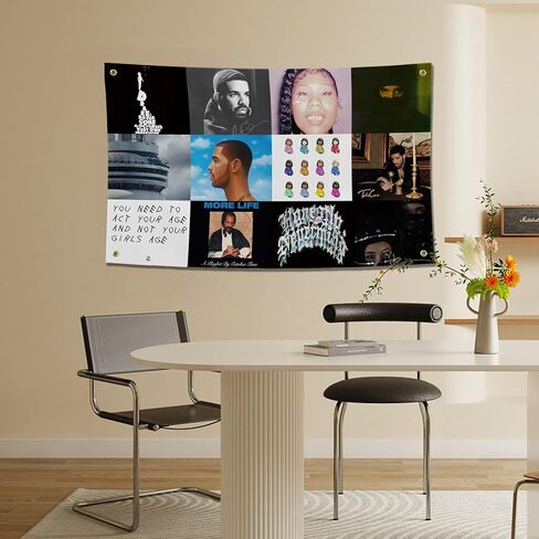 orkly غلاف ألبوم الموسيقى نسيج مغني الراب المغني دريك 3x5 قدم نسيج رجل الكهف نسيج الجدار مع الحلقات النحاسية لديكور غرفة النوم الكلية، في الهواء الطلق، هدايا الحفلات، المهرجانات in Kuwait