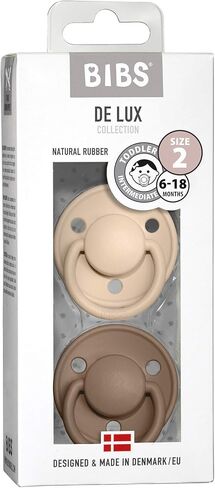 BIBS Pacifiers - De Lux Collection | BPA-Free Baby Pacifier | Made in Denmark | Set of 2 Vanilla/Dark Oak Color Premium Soothers | Size 6-18 Months in Saudi Arabia