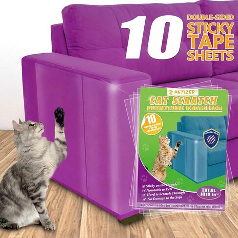 بيتيزر شريط مانع للخدش للقطط من 10 قطع، شريط تدريب شفاف لاصق مزدوج الجوانب، مضاد للخدش للاثاث، 5 قطع 16 انش طول 12 انش عرض + 5 عبوات 17 انش طول 10 انش عرض in Kuwait