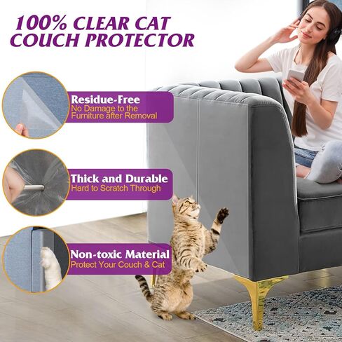 بيتيزر شريط مانع للخدش للقطط من 10 قطع، شريط تدريب شفاف لاصق مزدوج الجوانب، مضاد للخدش للاثاث، 5 قطع 16 انش طول 12 انش عرض + 5 عبوات 17 انش طول 10 انش عرض in Kuwait