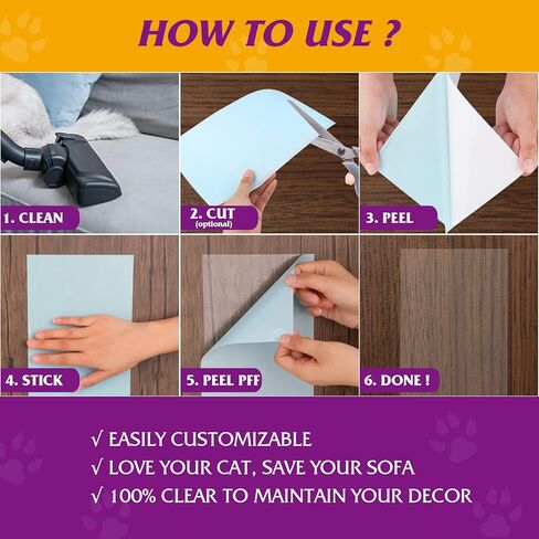 بيتيزر شريط مانع للخدش للقطط من 10 قطع، شريط تدريب شفاف لاصق مزدوج الجوانب، مضاد للخدش للاثاث، 5 قطع 16 انش طول 12 انش عرض + 5 عبوات 17 انش طول 10 انش عرض in Kuwait