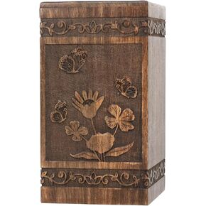 جرار حرق جثث الفراشة من STONLIF للرماد البشري | الكبار - ذكر، أنثى | جرة خشبية للزينة من الرماد التذكاري - بني، 11 بوصة - قطعة واحدة in Kuwait