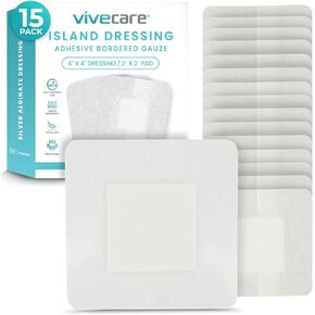 ضمادة Vive Care Island - (15 عبوة) 6 × 6 وسادات شاش معقمة للجروح - ضمادات مرنة مقاومة للماء وغير قابلة للالتصاق - ضمادات طبية للإسعافات الأولية ناعمة ماصة - شفاء وقائي للحروق