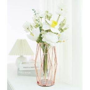 FSyueyun Rose Gold Glass Vase for Centerpieces with Geometric Stand, Tall Flower Vase as Wedding Living Room Office Decor 8.7Inch