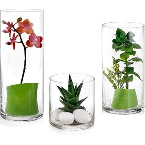 مجموعة من 3 مزهريات أسطوانية زجاجية 4، 8، 25.4 سم طول - متعددة الاستخدامات: شمعة عمودية، حوامل شموع طافية أو مزهرية زهرية - مثالية كزينة مركزية للزفاف. in Kuwait