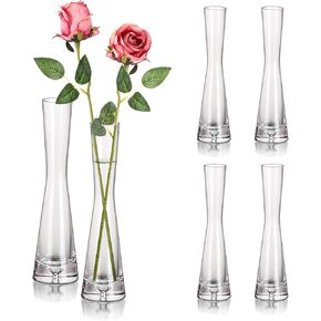Hewory Glass Bud Vases for Centerpieces Set of 3, Handmade Modern Clear Small Skinny Decorative Single Flower Vase, Minimalist Slim Floral Vase for Home Wedding Party Events Table Decor, 7.87"