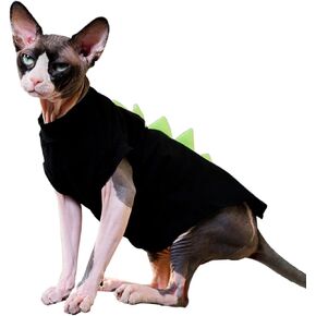 ملابس القطط من DENTRUN Sphynx، تصميم ديناصور لطيف زي القط بدون شعر، قمصان قطنية قابلة للتنفس ملابس القطط للقطط فقط، قمصان ذات ياقة مستديرة للقطط اليومية مع الأكمام، ملابس تنكرية مضحكة للقطط
