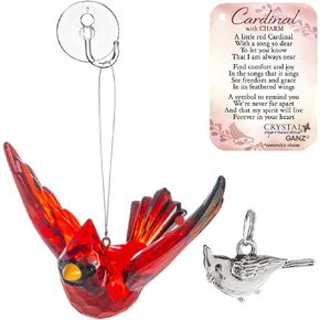 MMS Gifts Memorial Cardinal Ornament Gift Red Bird Hanging Crystal Window Décor, Charm, Story Card and Suction Cup, Sign of A Visitor from Heaven, 5 in Saudi Arabia