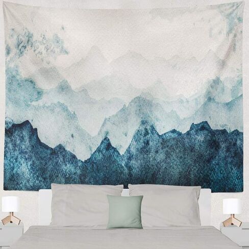 Summour نسيج الجبال الزرقاء صورة ظلية المائية سطح هدية التفاف سكرابوكينغ شنقا المفروشات 60 × 80 بوصة الجدار شنقا ديكور لغرفة النوم غرفة المعيشة النوم in Kuwait